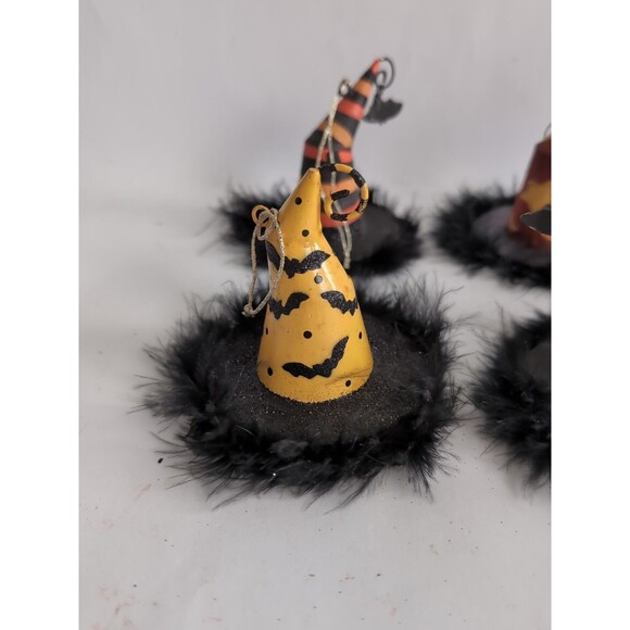 Pier One Witch Hat Halloween Ornaments Feathers Metal Vintage Lot of 6 - Picture 2 of 8
